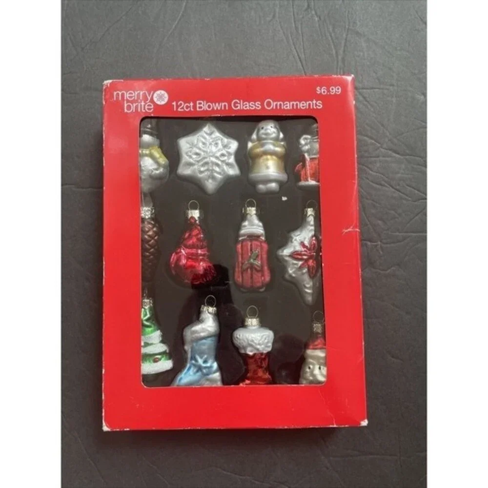 Merry Brite 12ct  Blown Glass Christmas Mini Ornaments 2.5 in 2011 CVS New